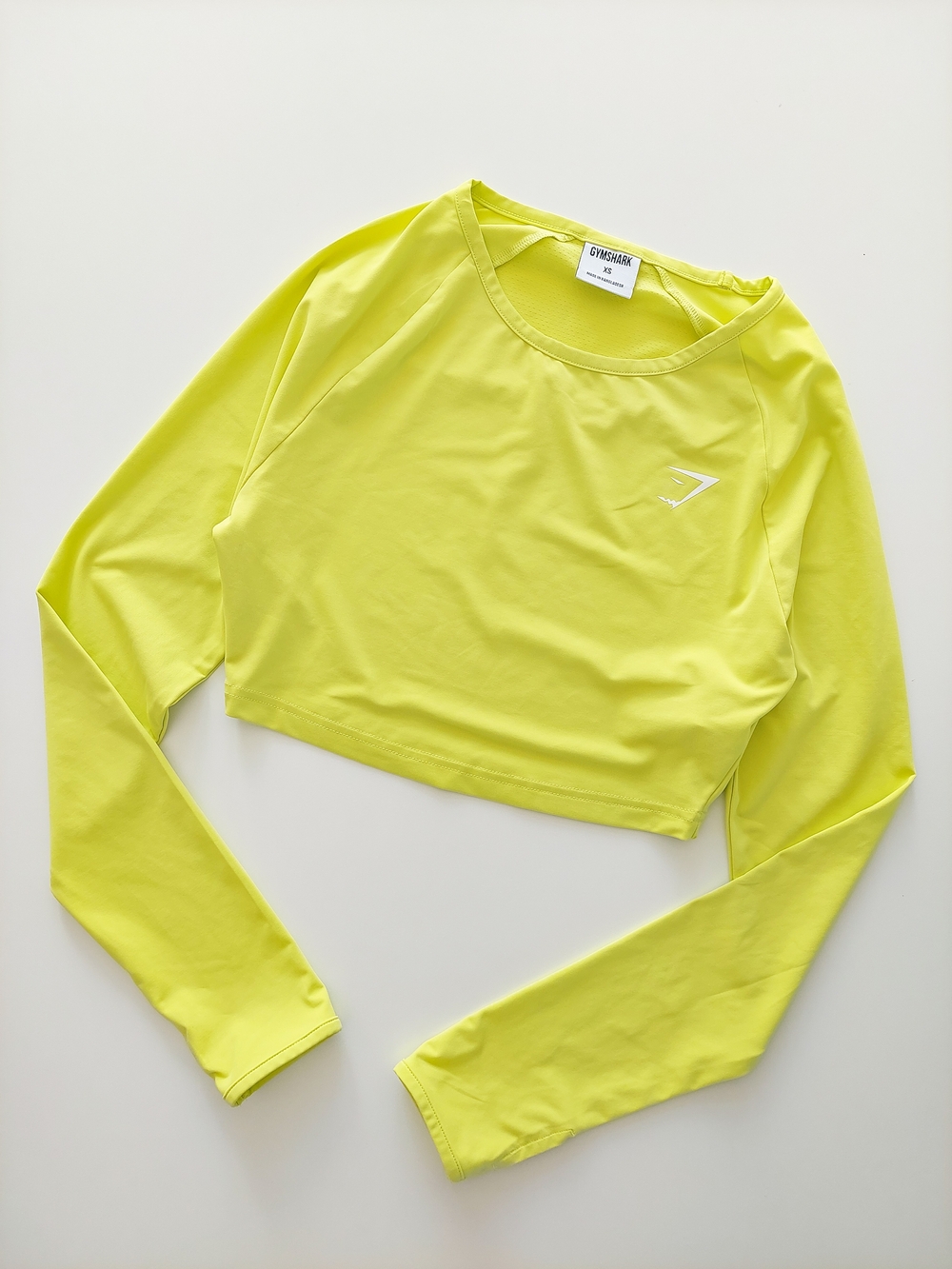 Gymshark XS-S Long Sleeve Cropped Performance Top Neon Yellow Activewear Gym Run